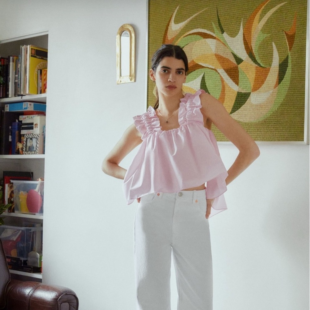 Zara Pink Poplin Ruffled Top - Picture 4 of 9